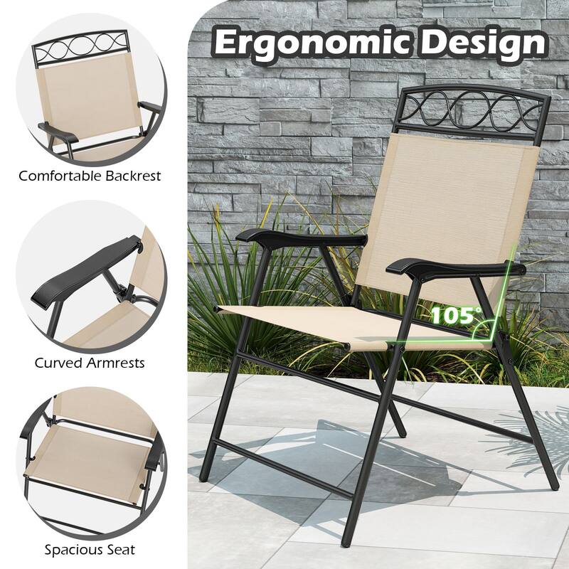 Gymax 4 Pack Patio Folding Chairs w/ Backrests & Armrests Metal Frame