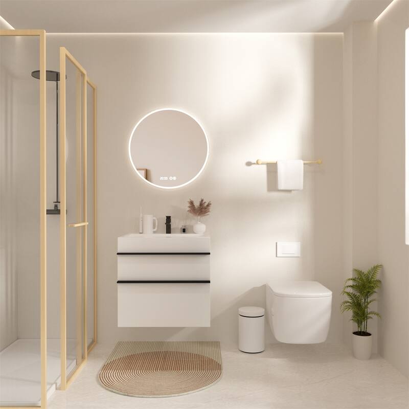 24" Wall Mounted Bathroom Vanity with Integrated Acrylic Sink, 2 Soft-Close Drawers