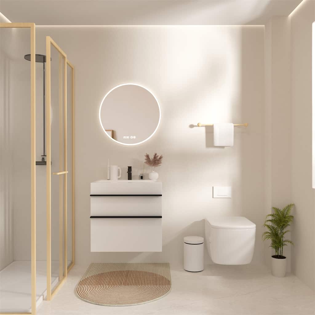 24" Wall Mounted Bathroom Vanity with Integrated Acrylic Sink, 2 Soft-Close Drawers