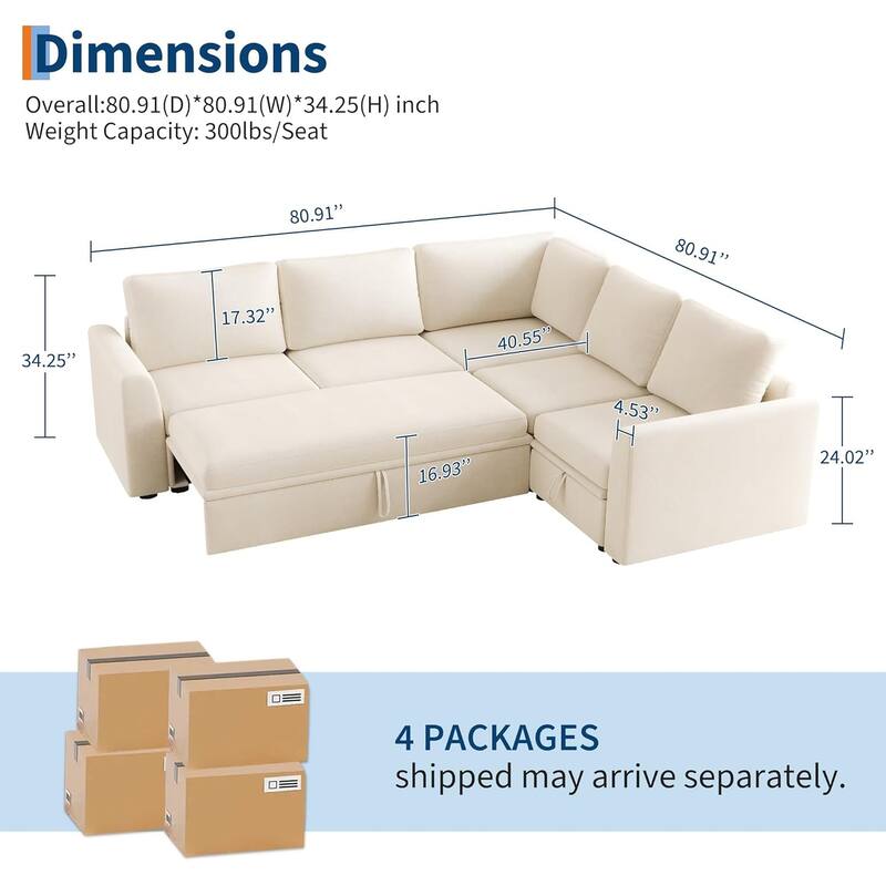 Sectional Sleeper Sofa with Pull Out Bed, Chenille Modular Sectional Sofa L Shaped Couch with Pull Out Couch