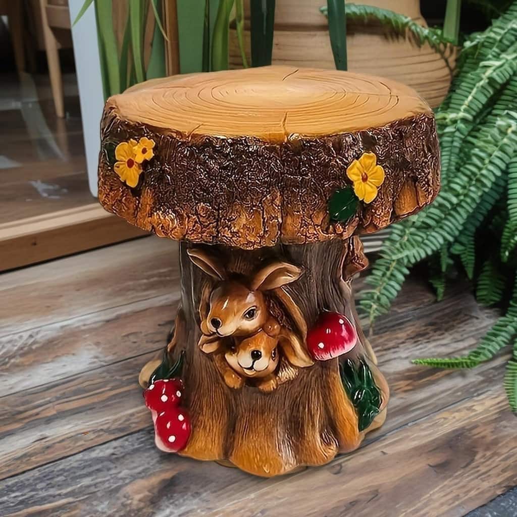 12.6" Resin Rabbit Garden Chair, Unique Indoor & Outdoor Decorative Chair, Round Accent Chair for Backyard, Patio