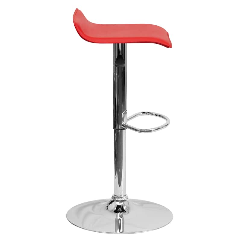 2 Pack Contemporary Vinyl Adjustable Height Barstool with Solid Wave Seat - 15"W x 15"D x 25.5" - 34"H