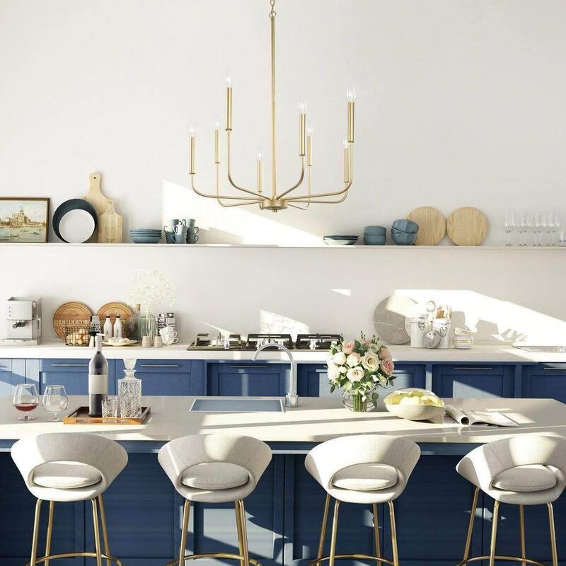 Modern Farmhouse Gold 8-Light Chandelier Classic Wheel Light for Dining Room - D27"xH35.5"