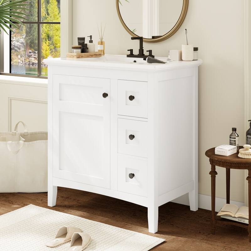 30'' Freestanding Bathroom Vanity with White Integrated Ceramic Sink - 30'' x 18.3'' x 33.7''