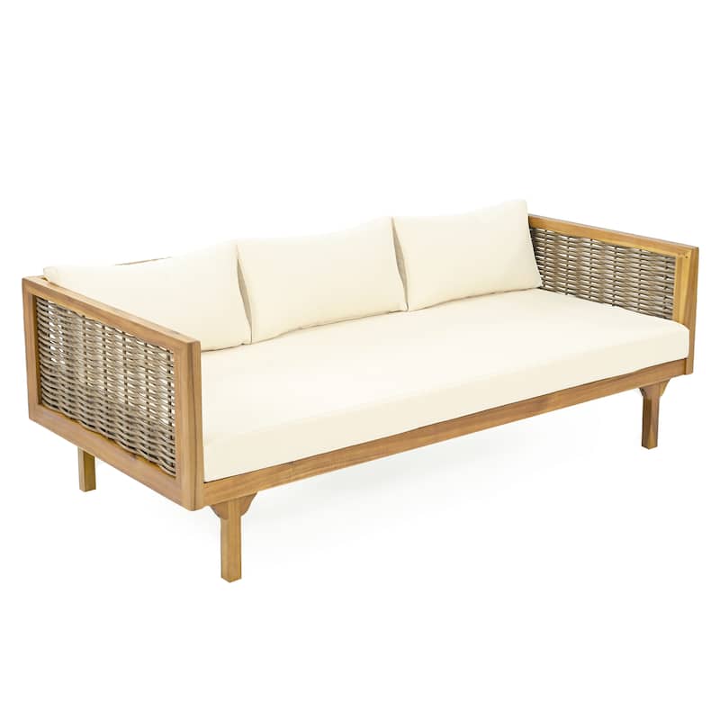 Christopher Knight Home - Claremont 3-Seater Daybed + Acacia Wood Table Patio Furniture Set