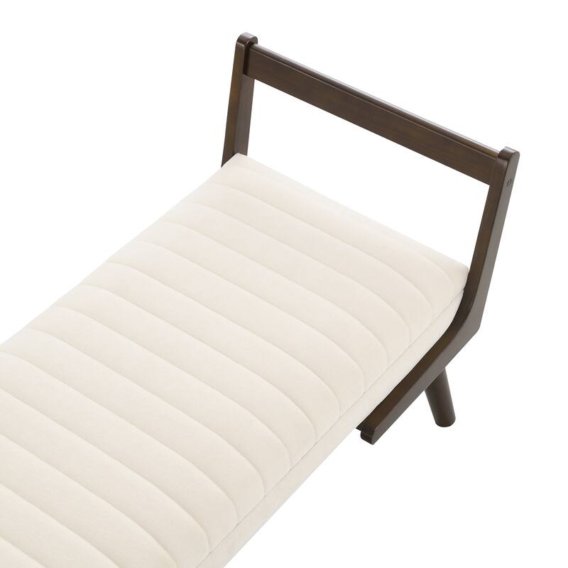 52" Mid Century Bench with Walnut Wood Leg,Channeled Upholstered Footrest Stool for Kitchen, Living Room, Bedroom, Entryway