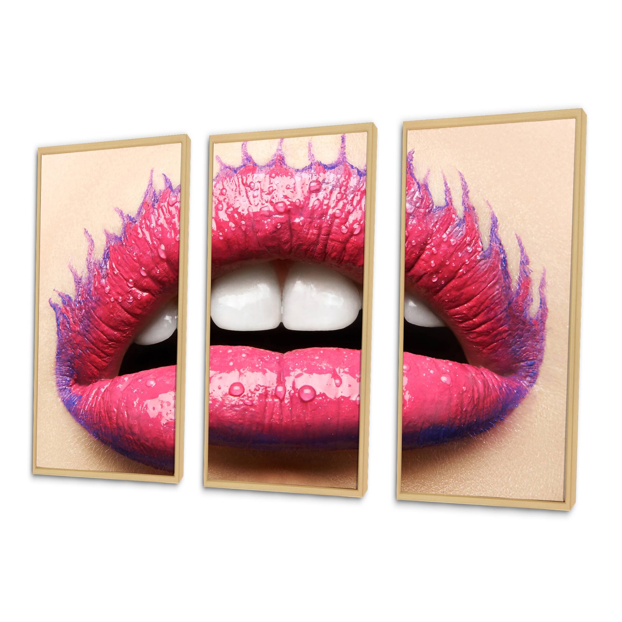 Designart "Beautiful Female Lips With Pink Lipstick" Modern Framed Wall