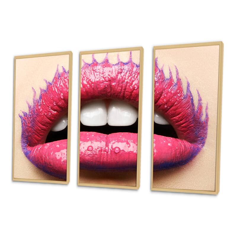 Designart "Beautiful Female Lips With Pink Lipstick" Modern Framed Wall