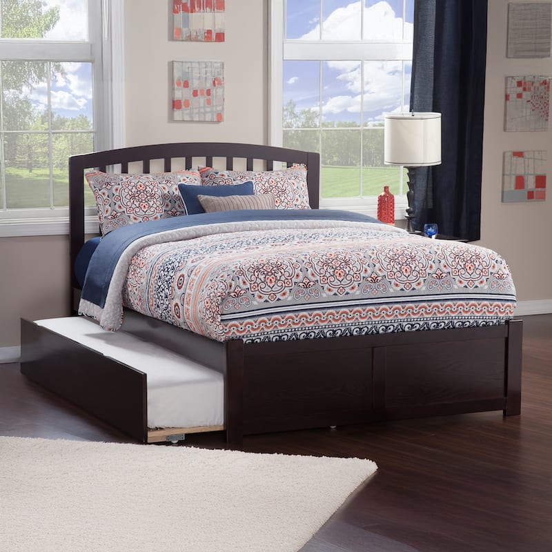 Richmond Queen Solid Wood Platform Bed with Footboard & Twin XL Trundle in Espresso