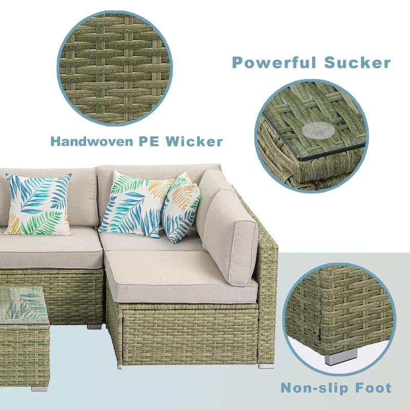 COSIEST 7-Piece Outdoor Patio Sectional Wicker Sofa With Coffee Table