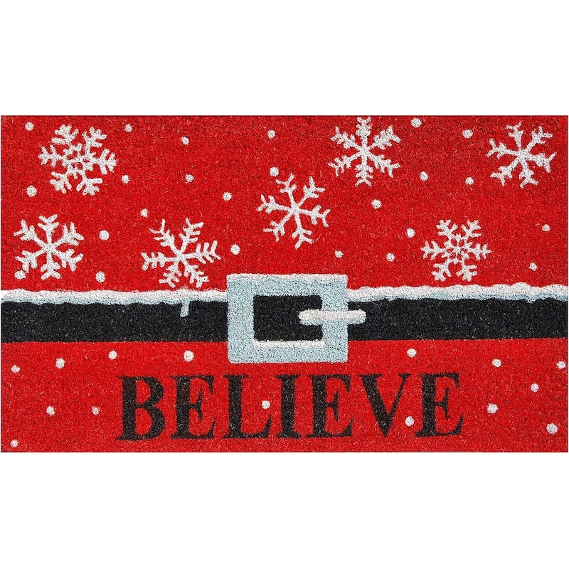 HomeRoots 24" X 36" Red And Black Coir Snowflake Outdoor Christmas Door Mat - 24' X '36
