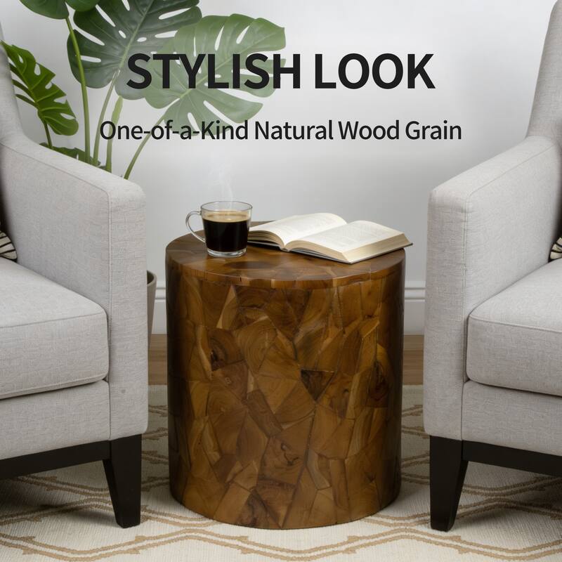 Handcrafted Chips Teak Wood Coffee Table Accent Side Table Stool