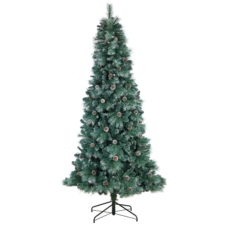 8ft. Frosted Tip Pine Artificial Christmas Tree with 500 Clear Lights, Pine Cones & 1112 Branches - Snow-Kissed X-Mas Tree