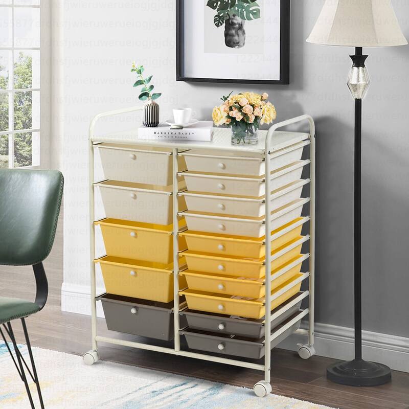 Costway 15 Drawer Rolling Storage Cart Tools Scrapbook Paper Office - See Details
