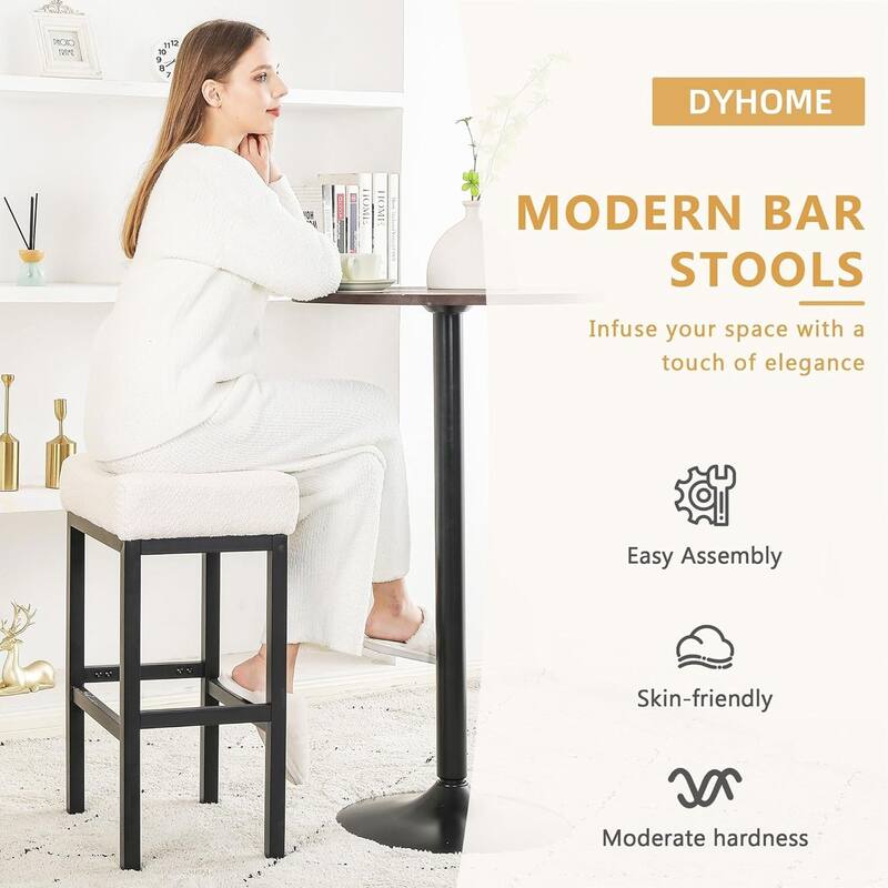 XINMICS Bar Stools, 27 Inches Modern Counter Height Bar Stools, Metal Legs Backless Upholstered Saddle Stool Chair