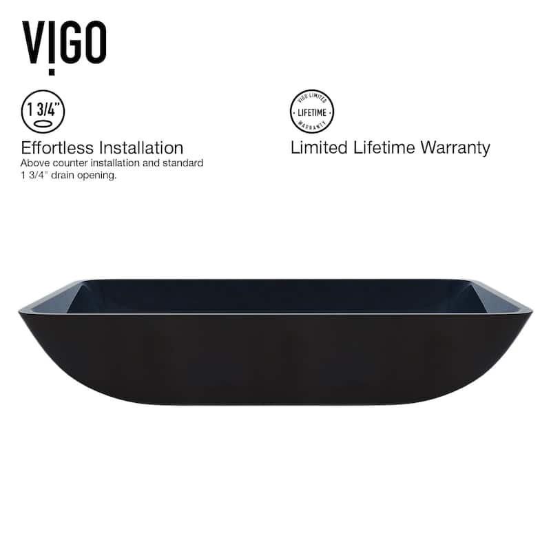 VIGO Donatello 18"L x 13"W x 4"H Glass Rectangular Vessel Bathroom Sink