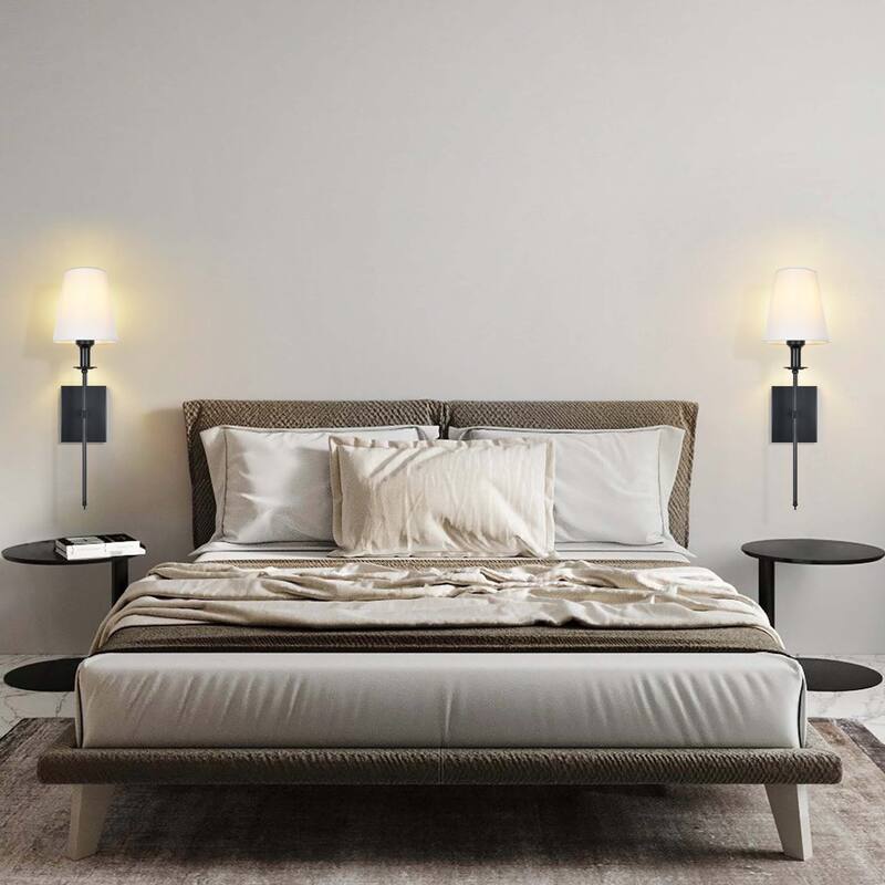 Starsky 1 - Light Industrial Wall Sconce Set with Tapered Fabric Shade (Sets of 2)