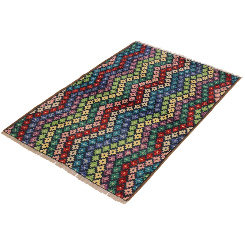 Contemporary Balochi Neal Blue/Beige Hand Knotted Wool Rug - 3'4'' x 4'8''