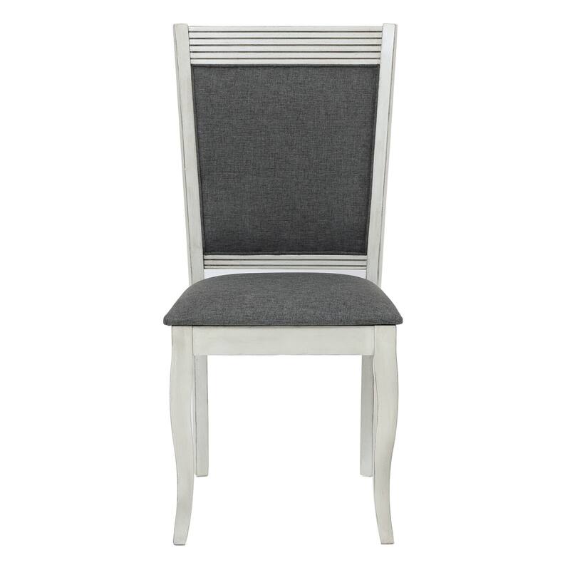 Modern Dining Chairs - Set of 2 - Distressed Off White Upholstered Rubberwood Chairs