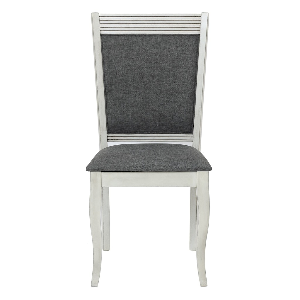 Modern Dining Chairs - Set of 2 - Distressed Off White Upholstered Rubberwood Chairs