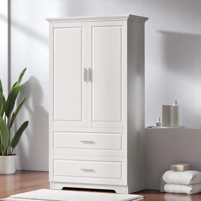 63.2'' Bathroom Storage Cabinet with Double Doors, 2 Drawers, Adjustable Shelf, Waterproof Painted MDF