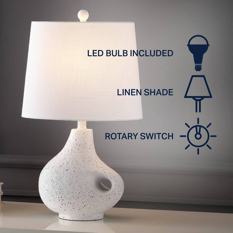 Dylan 24" Minimalist Designer Iron/Resin Oval Shade LED Table Lamp, White Terrazzo by JONATHAN Y