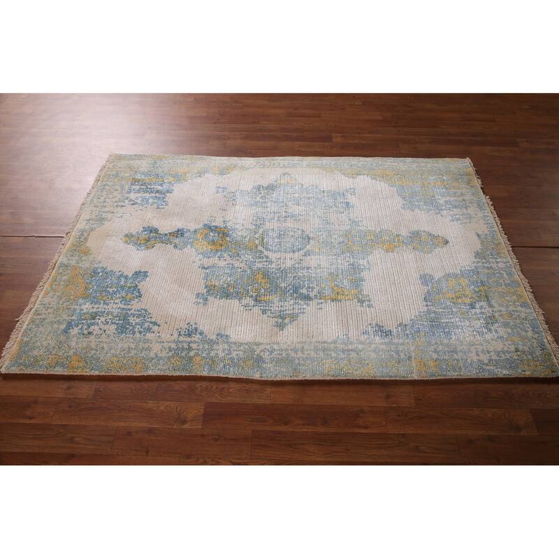 Abstract Accent Rug Handmade Oriental Wool Carpet - 3'11"x 5'10"
