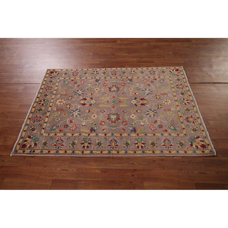 Brown Floral Oushak Oriental Accent Rug Hand-Knotted Wool Carpet - 3'4" x 5'2"