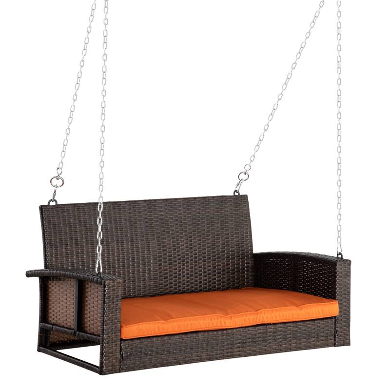Wicker Hanging Swing Bench (2-Person) - Orange