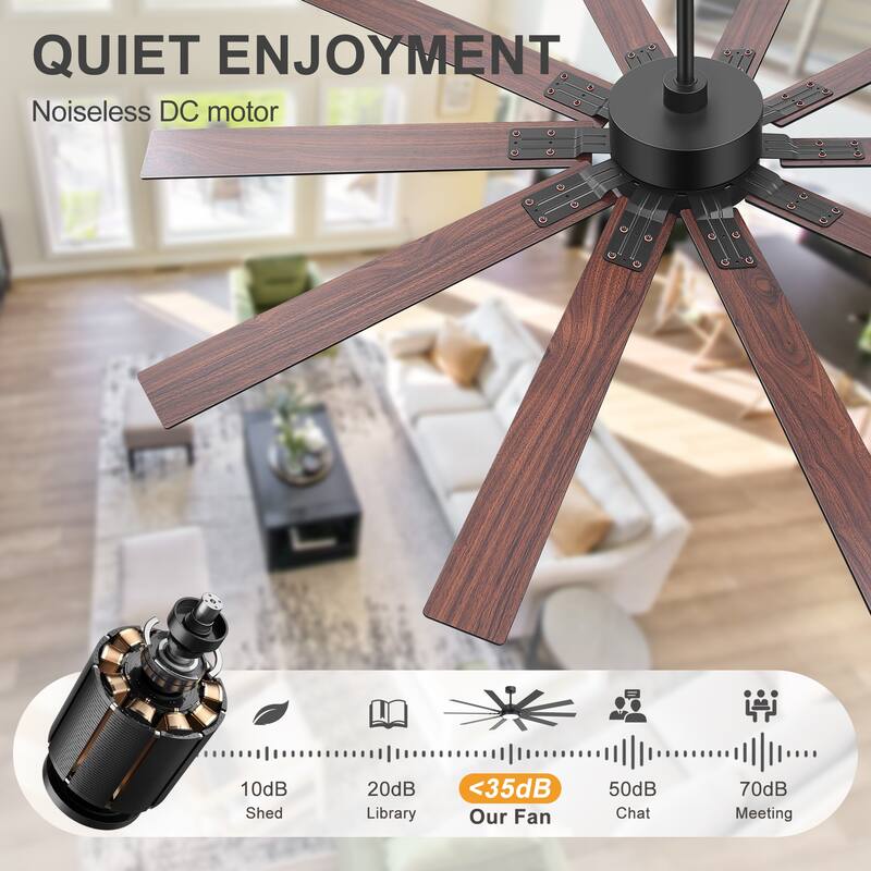 72" Integrated LED Windmill Large Ceiling Fan with Light and Remote(10 Reversible Blades)