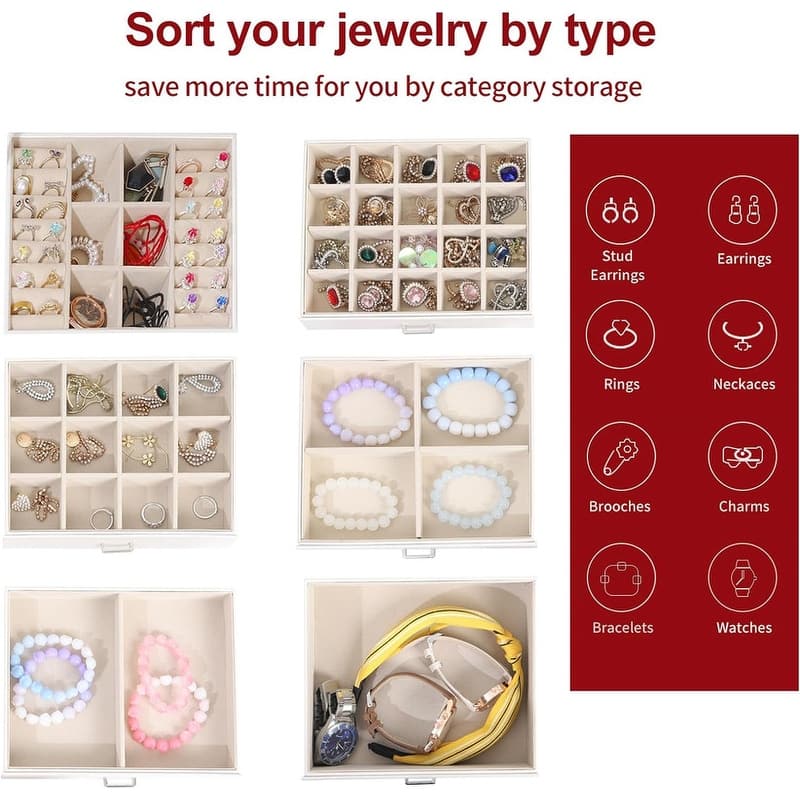 6 Layer Large Jewelry Organizer With Mirror - 6.6"D x 10.6"W x 11"H
