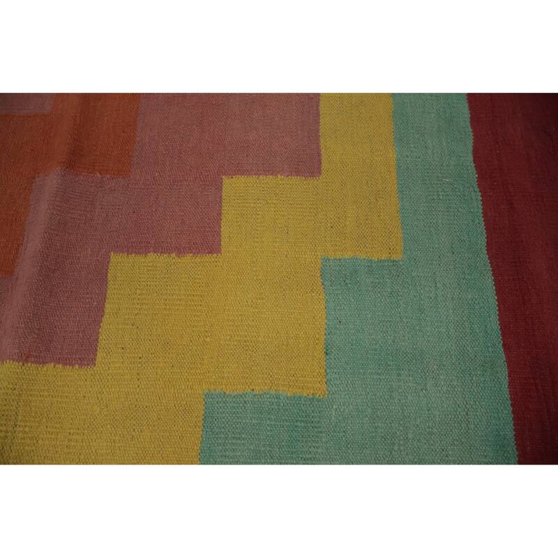 Hand Woven Oriental 100% Wool Carpet Southwestern Geometric Multi-Colored Kilim Area Rug - 11' 7'' X 8' 9''