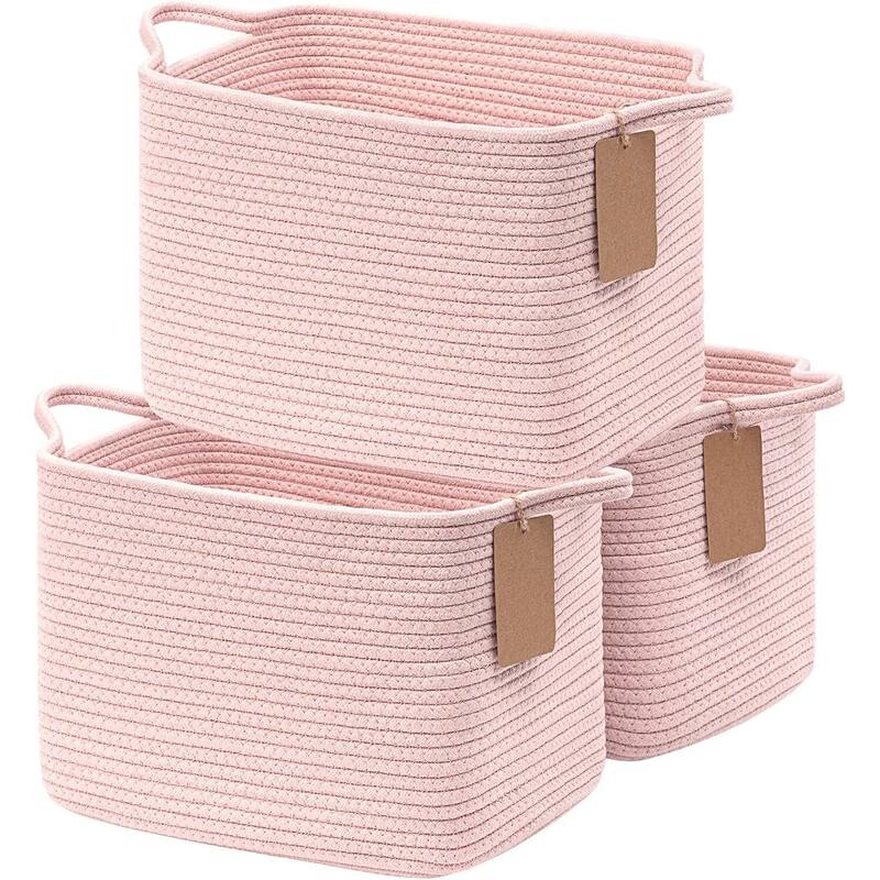 Woven Rope Storage Basket Set of 3, Closet Baskets for Toys, Books, Rectangle Decorative Baskets - 10"D x 13"W x 9"H
