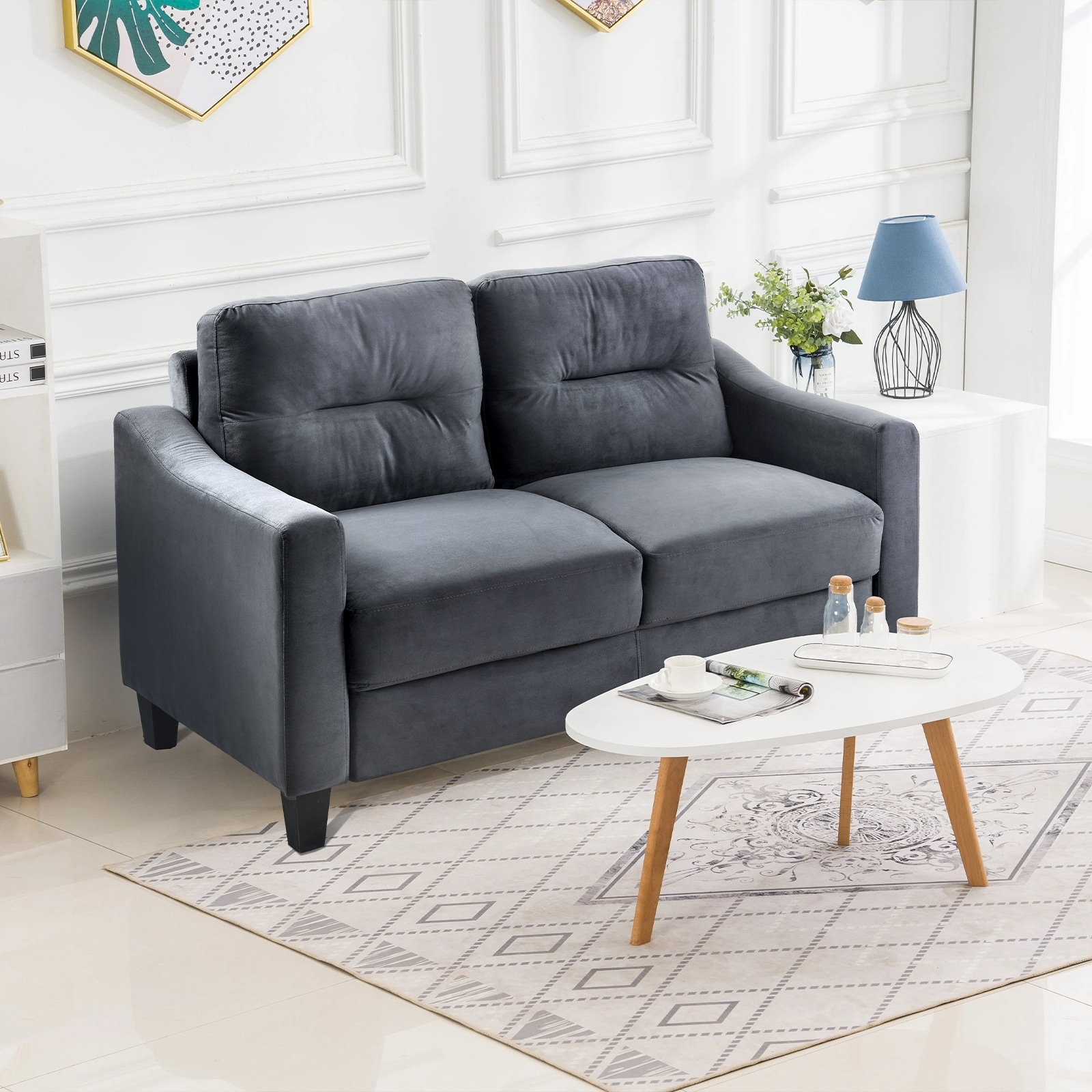 2 Seat Sectional Sofa with U-Shaped Spring Links and Solid Wood Frame Velvet Loveseat Couch for Living Room Bedroom Office