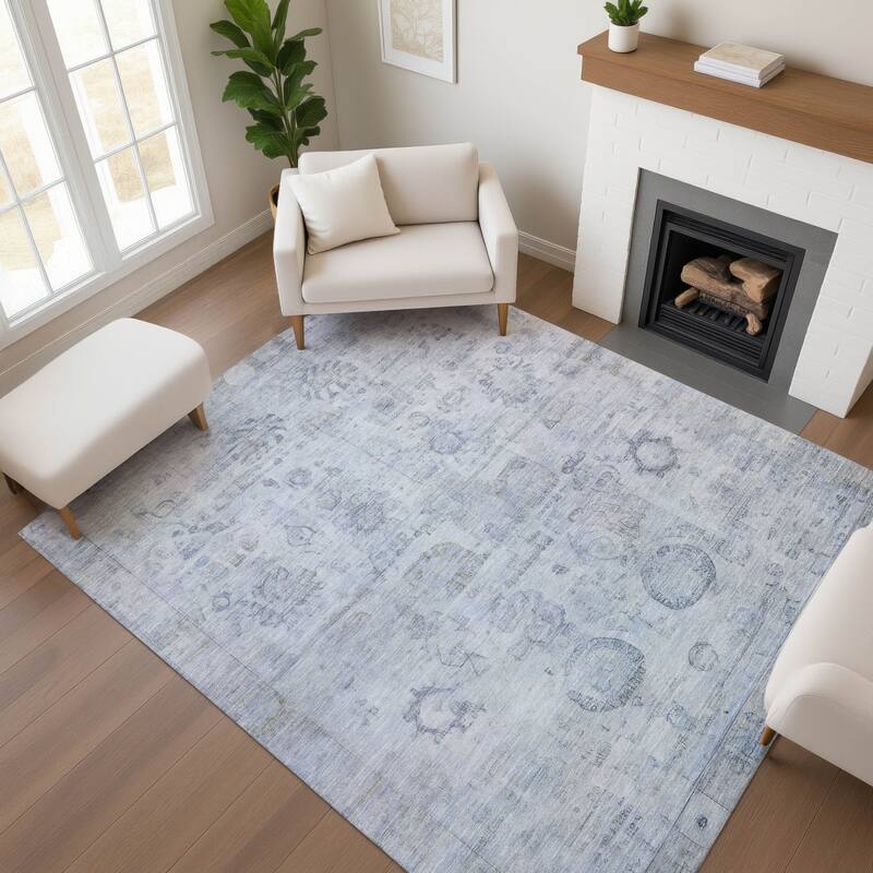 Premium Washable Super Soft Vintage Traditional Mayfield Rug - Sky - 5' x 7'6"