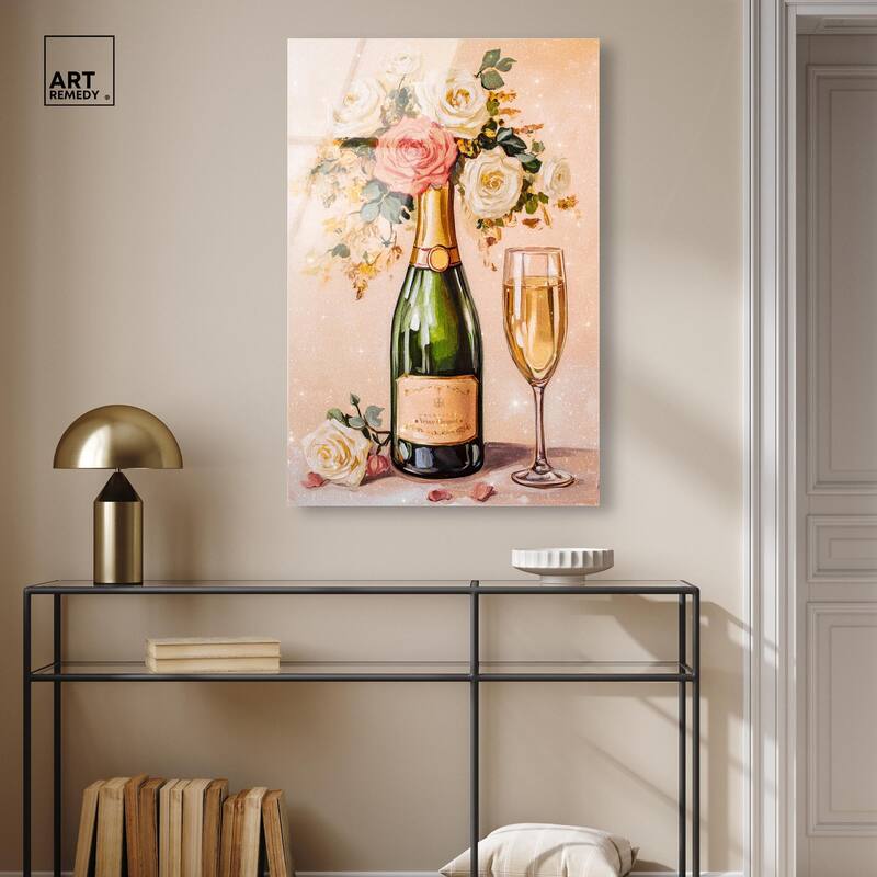 Blooming Champagne Vase Acrylic by Art Remedy, Ready to Hang