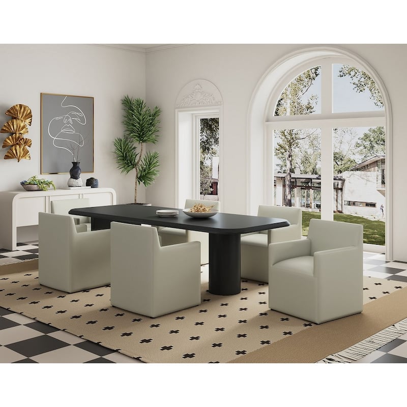 Manhattan Comfort Anna Modern Square Faux Leather Dining Armchair - Stone Grey - Single