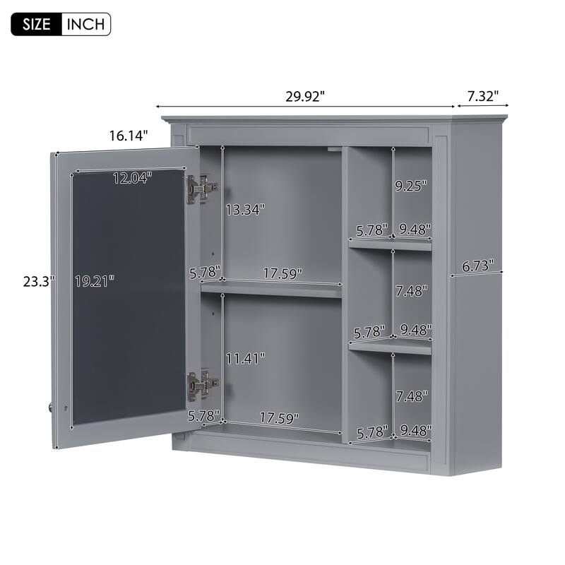 30'' x 28'' Medicine Cabinet, Wall Mounted Bathroom Storage Cabinet, Modern Bathroom Wall Cabinet with Mirror,Medicine Cabinet