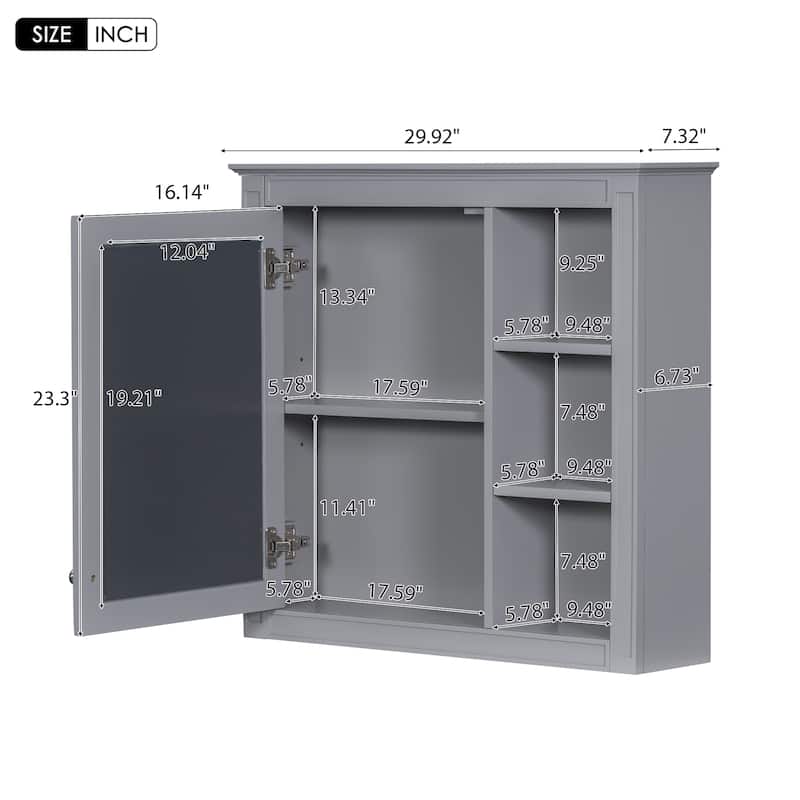Roomfitters 30" Vanity with Sink, Cabinet with 2 Drawers and Tip-out Tray, Set with Mirror Cabinet, Freestanding Design