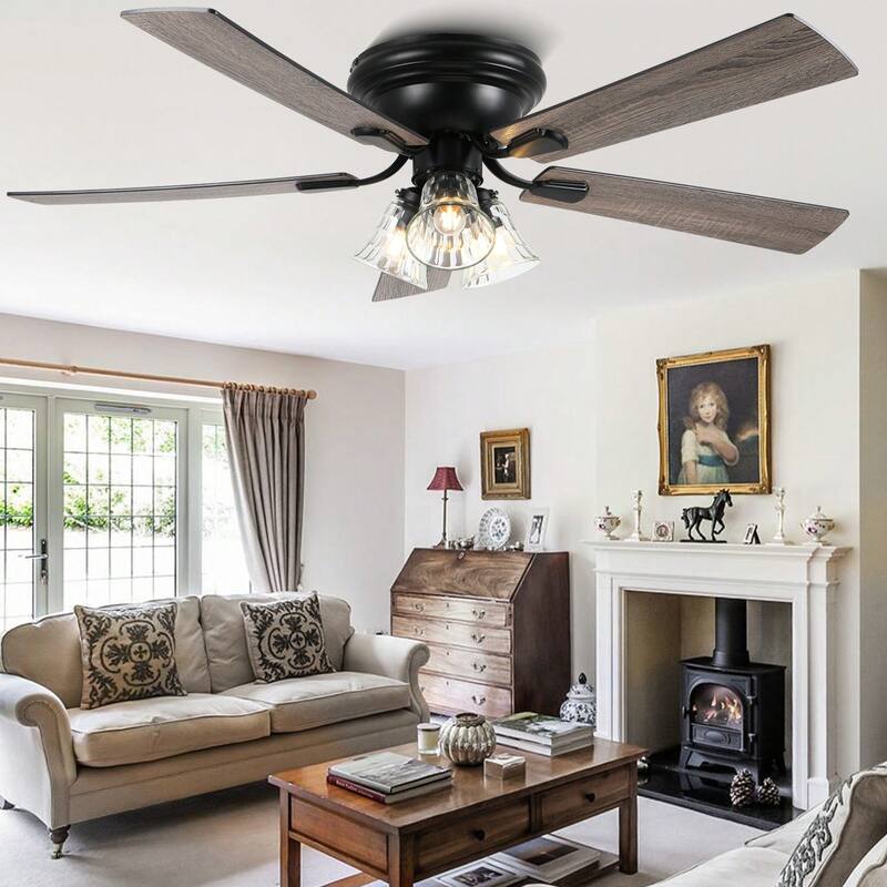 Cusp Barn 52 Inch Traditional Indoor Ceiling Fan with Remote Control, Farmhouse Flush Mount Ceiling Fan with Clear Glass Shade