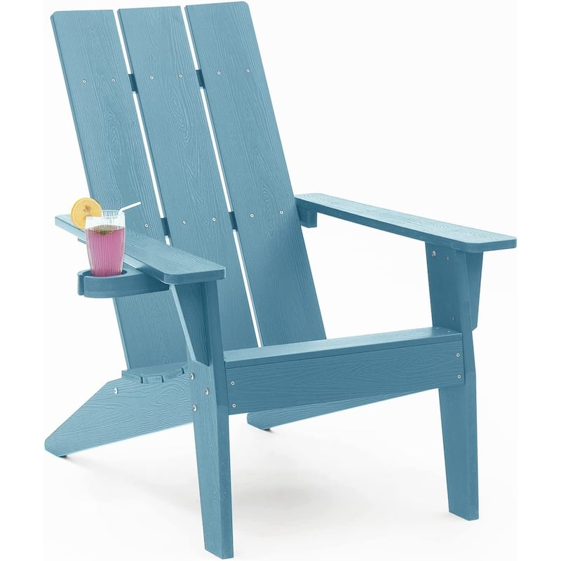 WINSOON All Weather HIPS Outdoor Adirondack Chairs with Cup-Holder Patio Chairs Set of 6 - Blue x 6