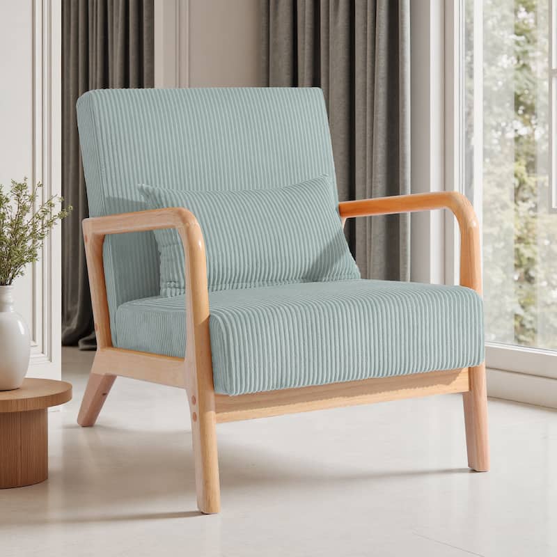 Uixe Modern Solid Wood Upholstered Corduroy Accent Chair - Single - Light Blue