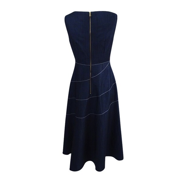 denim fit and flare midi dress