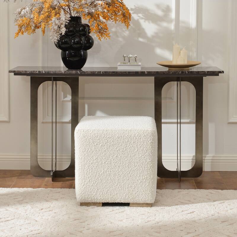 KINWELL 18.5" W Square Boucle Upholstered Ottoman Entryway Footstool