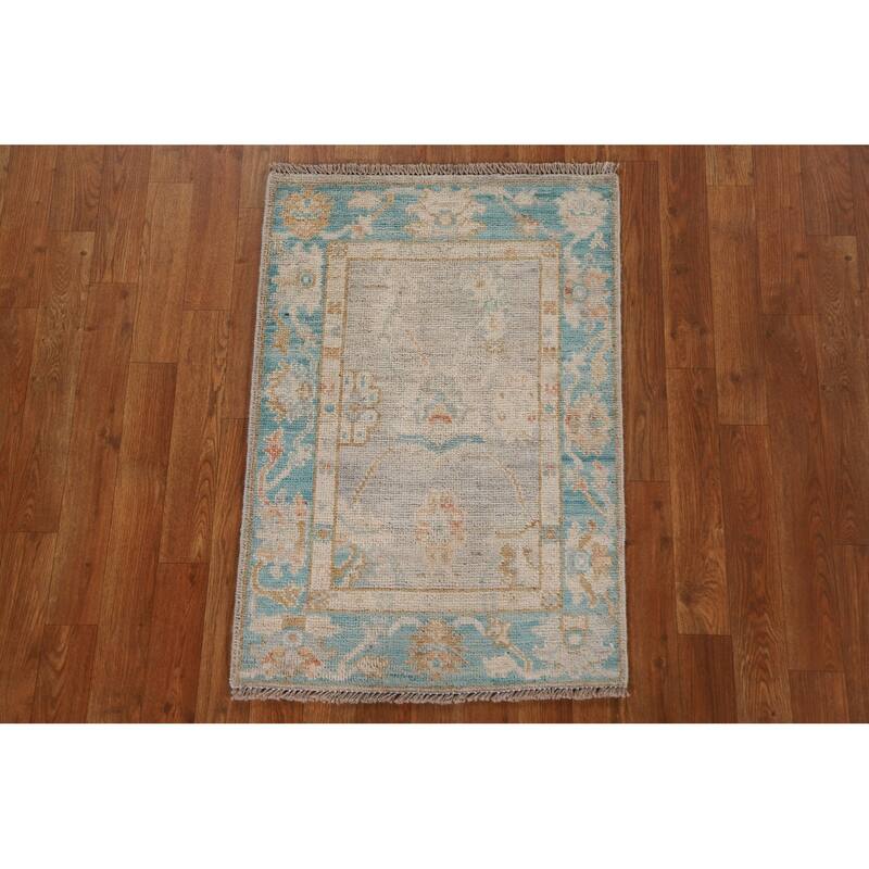 Hand Knotted Oriental 100% Wool Carpet Transitional Floral Greys & Charcoal Oushak Area Rug - 3' 0'' X 2' 0''