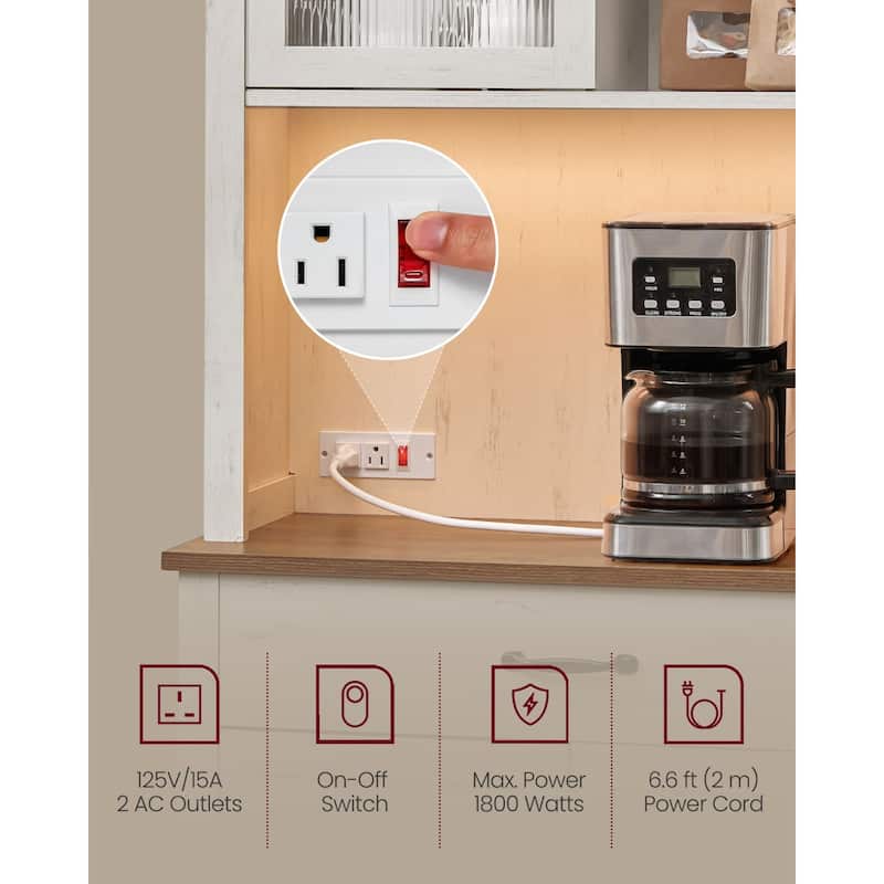71" Modern Kitchen Pantry Storage Cabinet with Adjustable Light and Charging Station for Bar or Dining Room