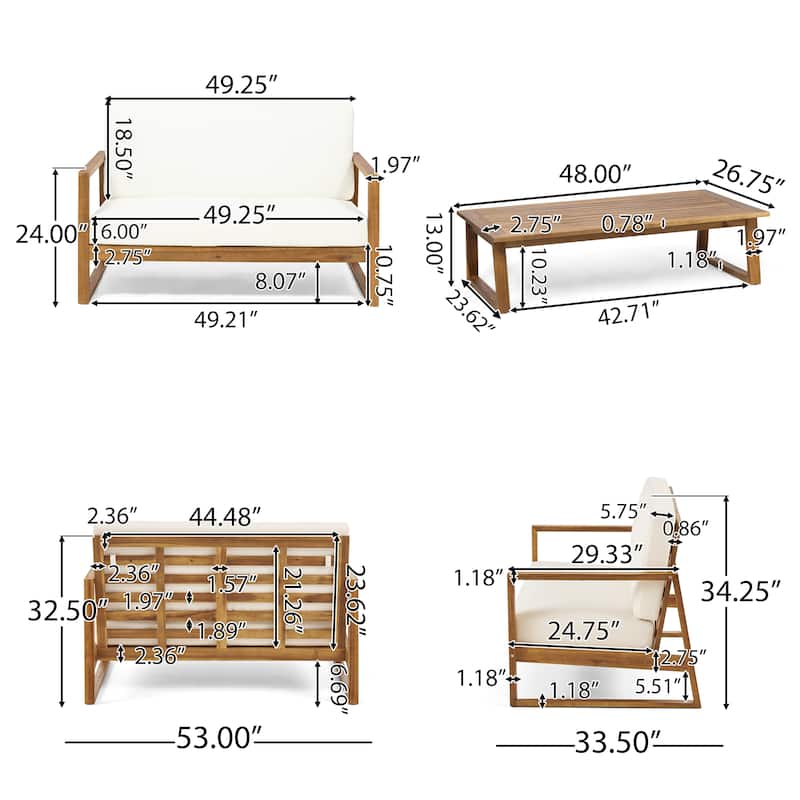 Belgian Outdoor 4-seater Acacia Wood Chat Set by Christopher Knight Home