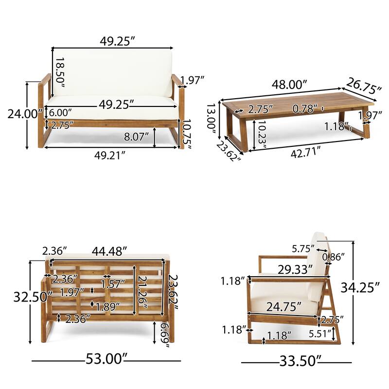Belgian Outdoor Acacia Wood Chat Set by Christopher Knight Home