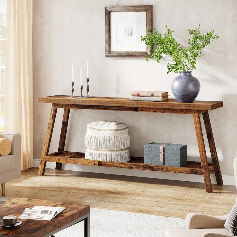 Farmhouse Console Entryway Table: 70.9 Inches Extra Long Console Table for Entryway, 2-Tier Narrow Wood Foyer Sofa Couch Table