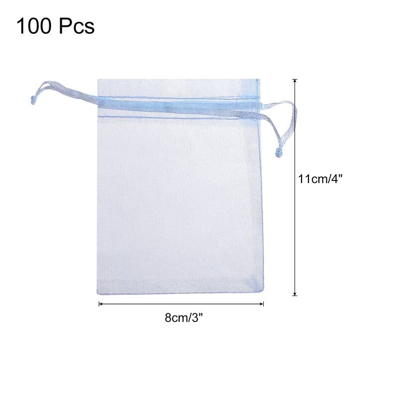 100pcs Organza Bags Drawstring Favor Pouches Sheer Mesh Bag for Party